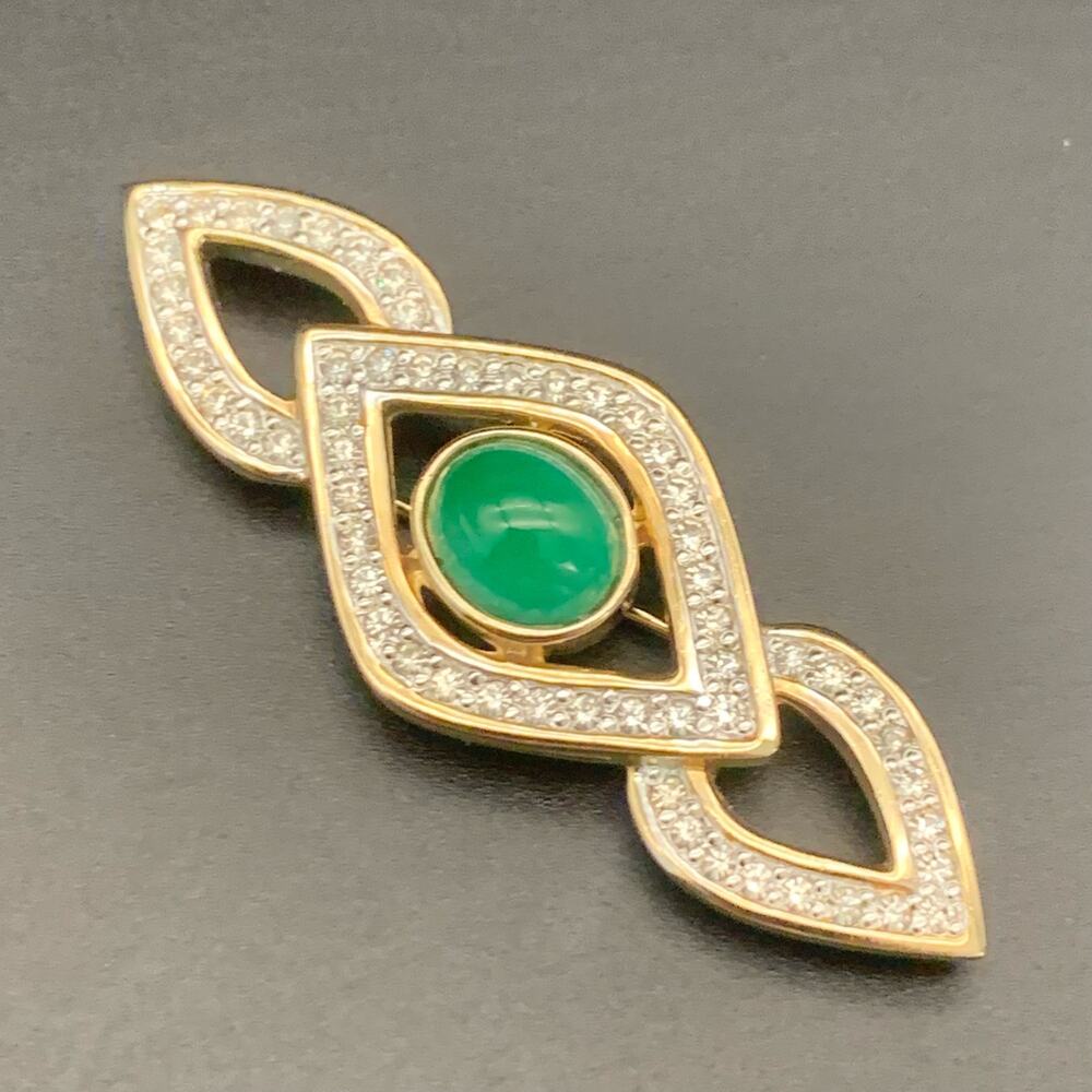 Vintage Panetta Art Deco Style Faux Jade Rhinestones Eye Bar Brooch